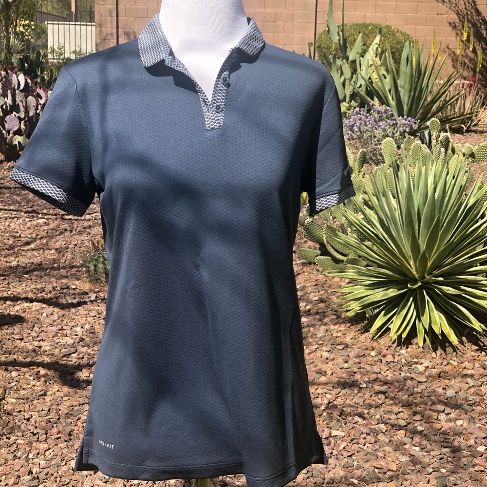 Nike Women's Short Sleeve Polo Tee - Charcoal with Light Gray Trim